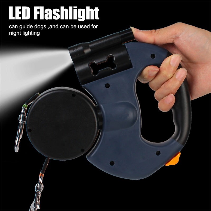 Retractable Dual Dog Leash with LED Light – 360° Swivel