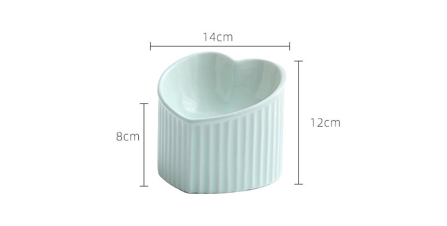 Heart-Shaped Ceramic Pet Bowl with Inclined Design