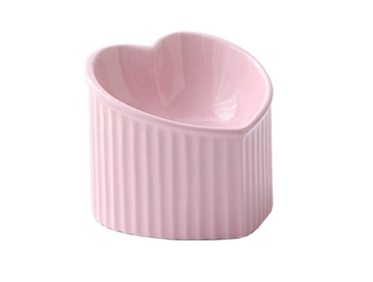 Heart-Shaped Ceramic Pet Bowl with Inclined Design