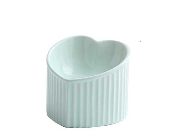 Heart-Shaped Ceramic Pet Bowl with Inclined Design