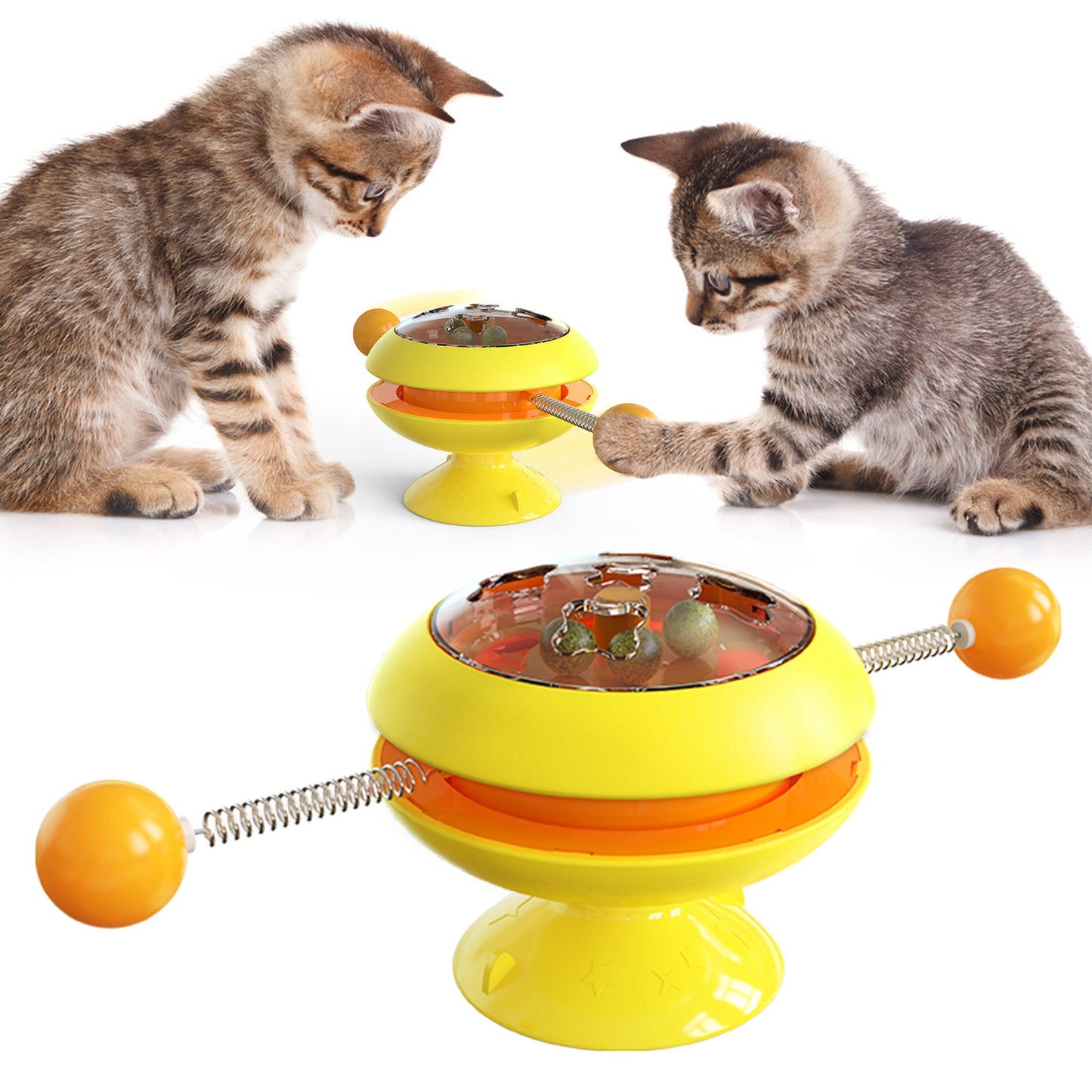 Rotating Interactive Cat Toy with Catnip and Rolling Balls