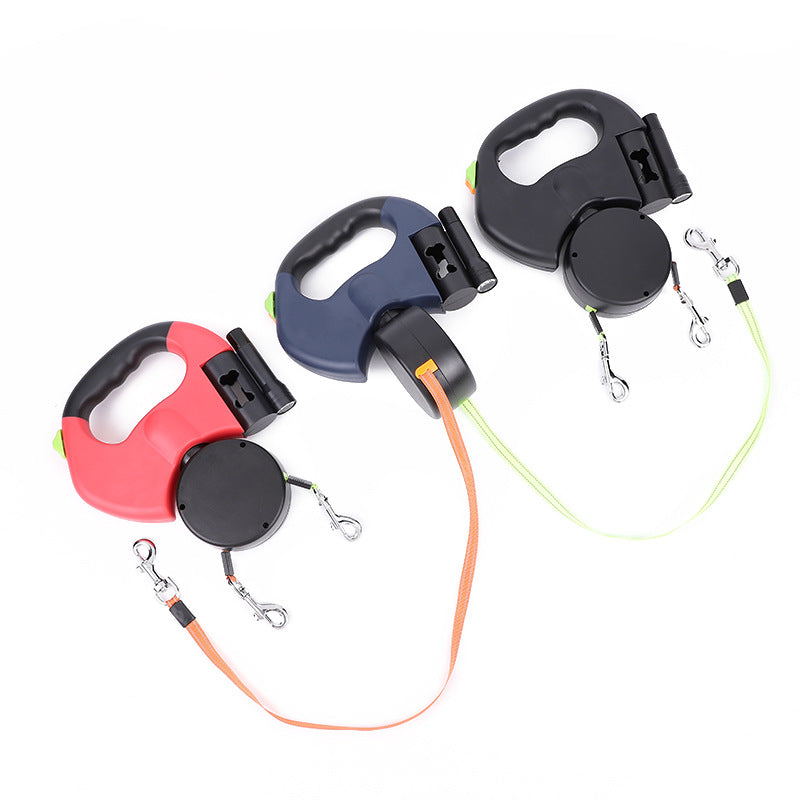 Retractable Dual Dog Leash with LED Light – 360° Swivel