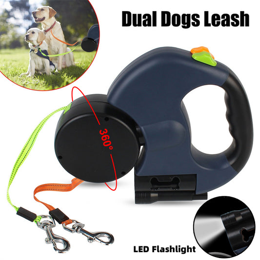 Retractable Dual Dog Leash with LED Light – 360° Swivel