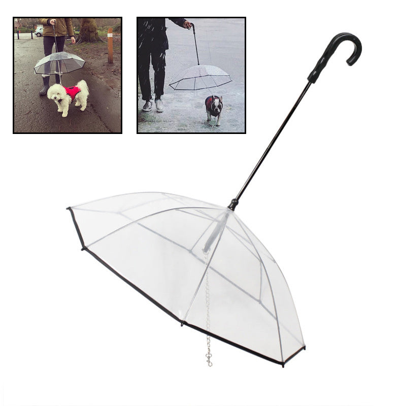 Transparent Dog Umbrella with Leash Hook – Rain Protection for Pets